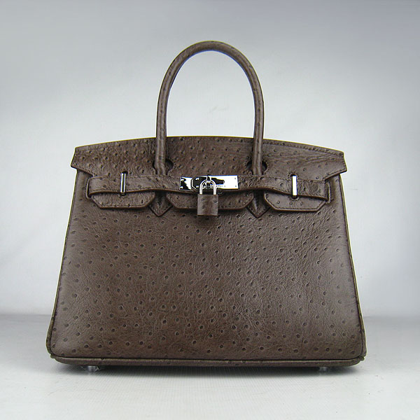 Replica Hermes Birkin 30CM Ostrich Veins Handbag Dark Coffee 6088 On Sale